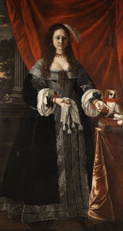 Porträt einer adeligen Dame mit Hündchen von Pier Francesco Cittadini